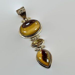 Mookite Jasper Pendant, Citrine, Sterling Silver, Arya, Designer, Vintage